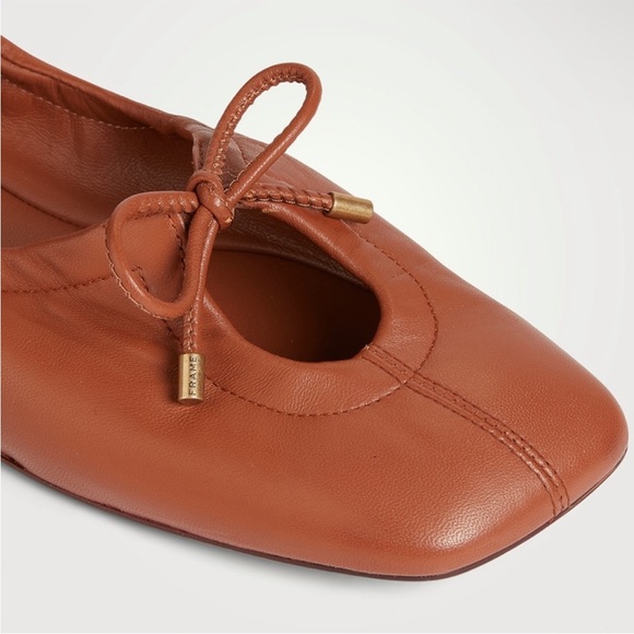 FRAME Denim Le Sunset Leather Slide In Brown Cognac Slip On Bow Mules Size 8/38 - Picture 1 of 15